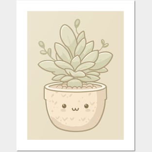 Cute Succulent Plant in Kawaii Style | Kawaii House Plant Illustration | Cute Kawaii Potted Plant Posters and Art